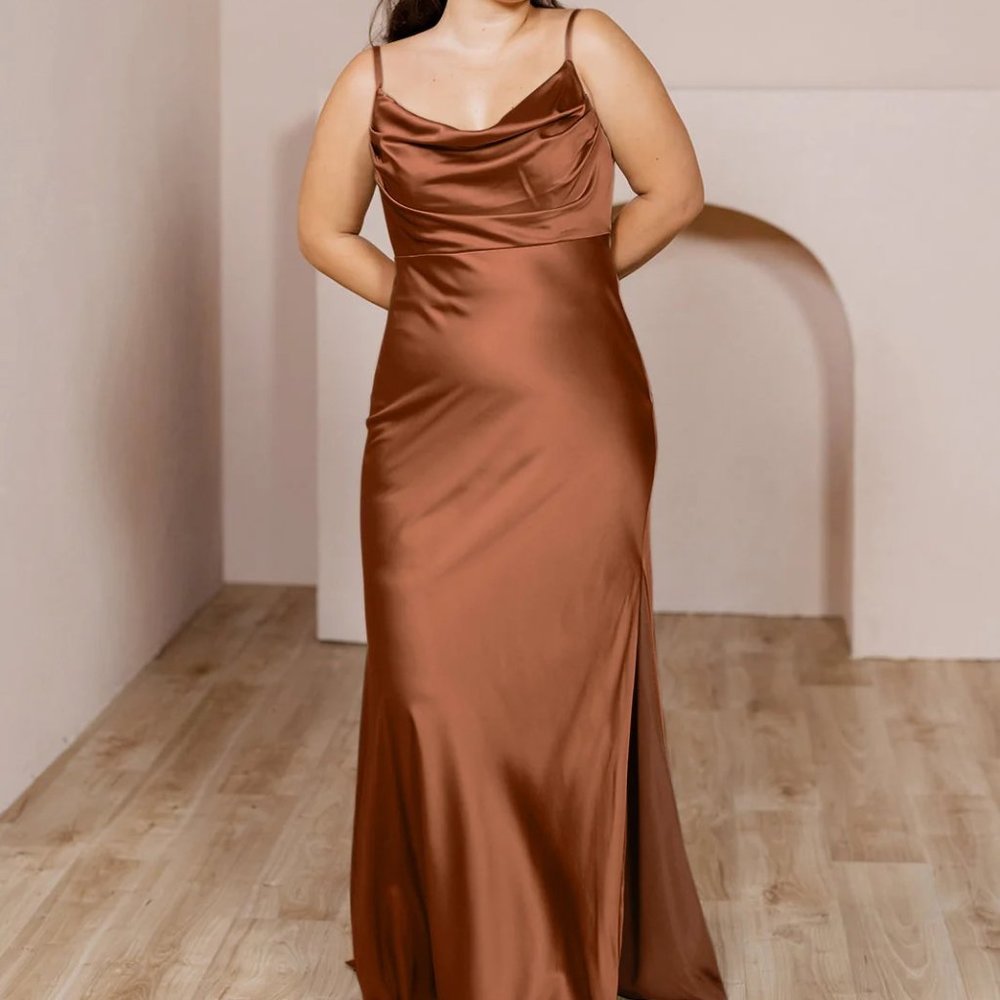 Revelry Skye Satin Dress in Rust, Size 12